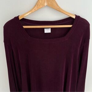 Citiknits Womens Square Neck Top Size 1X Slinky Long Sleeve Wine Color